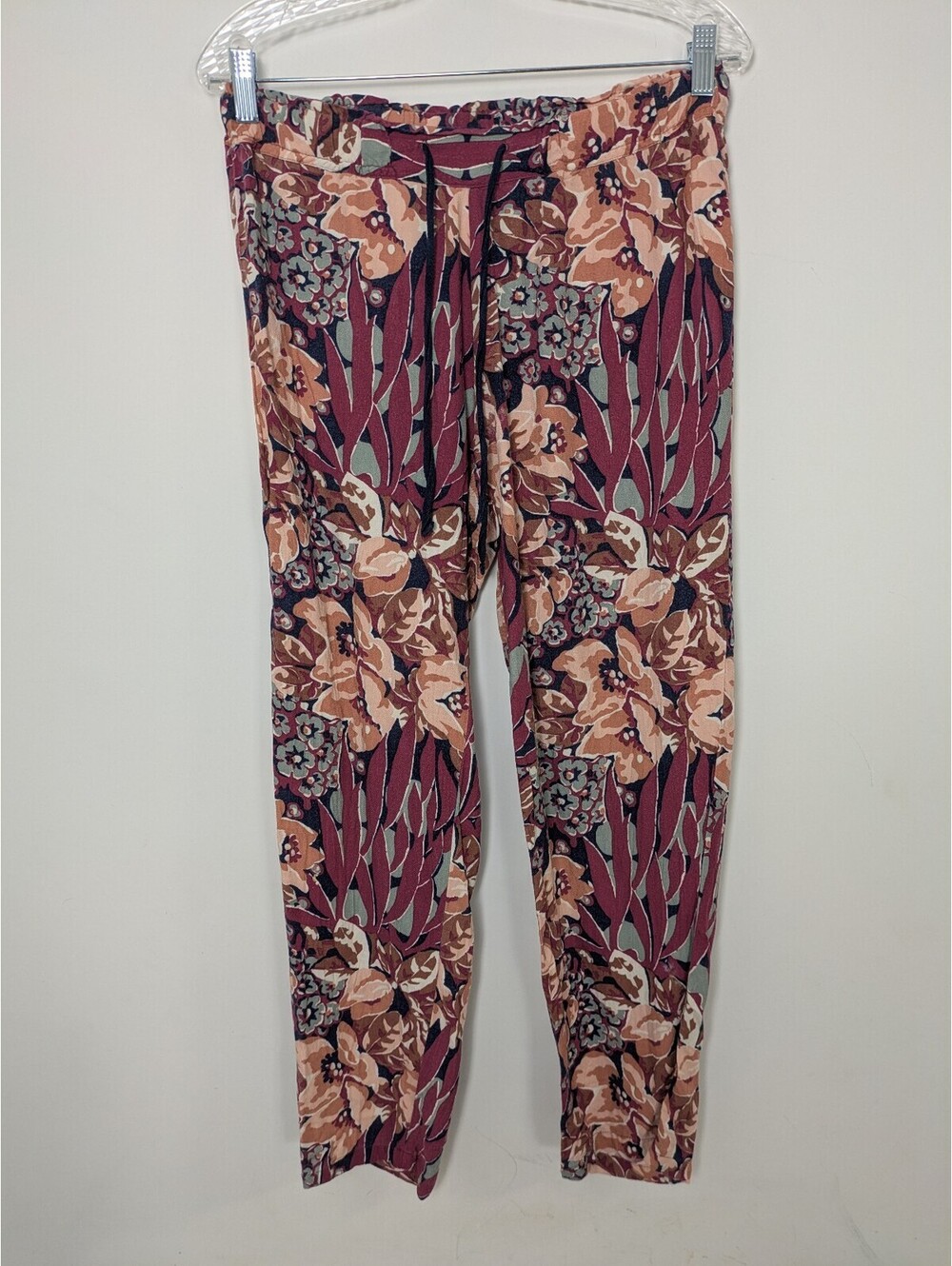 Oysho Floral Print Jogger Pants Elastic Waist Drawstring Tapered Trouser Large